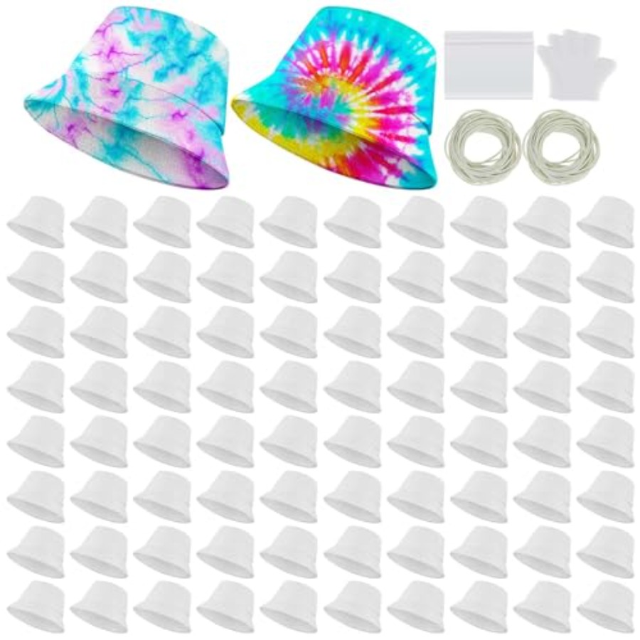 Hat Sublimation Blank - Beyaz pamuklu kova şapka, batik boyama