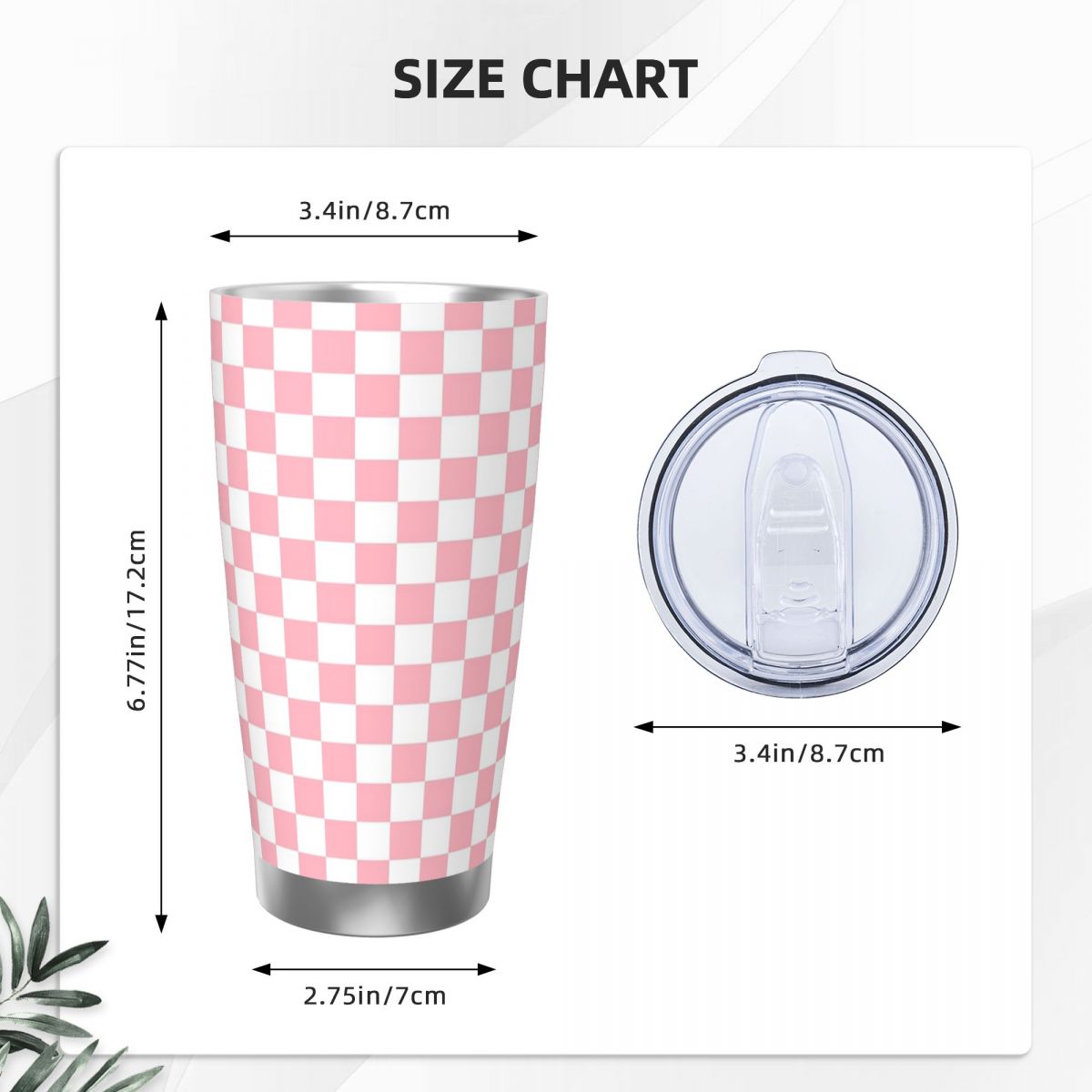 Pembe Beyaz Dama Tahtası Desen - Tumbler 20Oz White incelemesi ve fiyatı